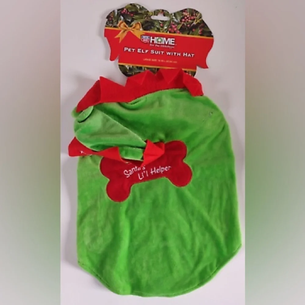 Pet Elf Suit with Hat - Green and Red NWT